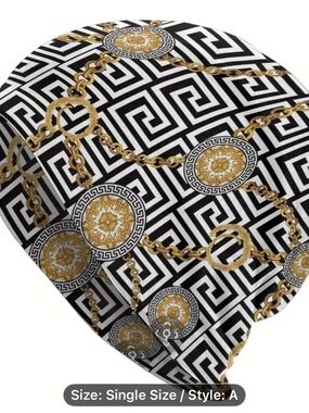 Black & Gold Chain-Print Men's Beanie Hat
